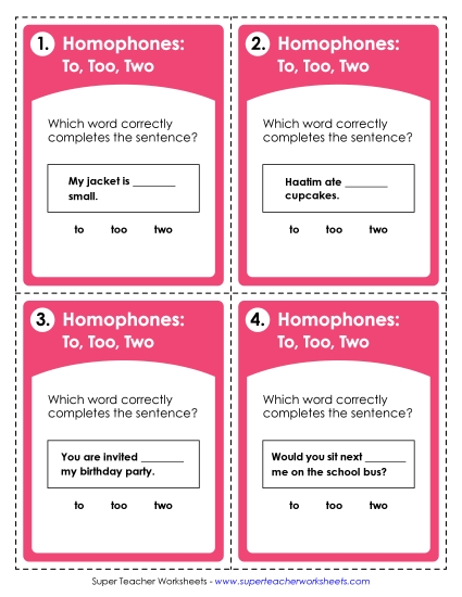 Task Cards: To, Too, Two
