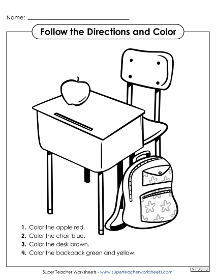 Follow the Directions and Color: Desk Picture