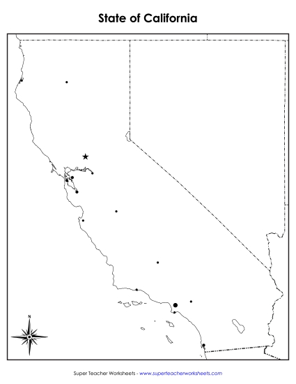 Blank California Map with City Dots