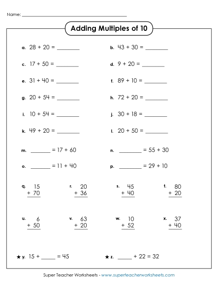 Adding Multiples of 10 (Horizontal & Vertical)