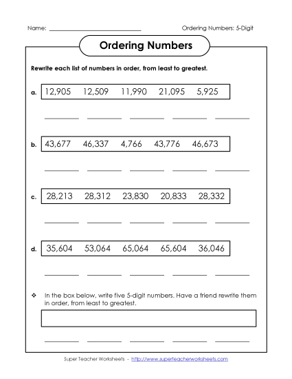 Ordering: Least to Greatest (5-Digit)