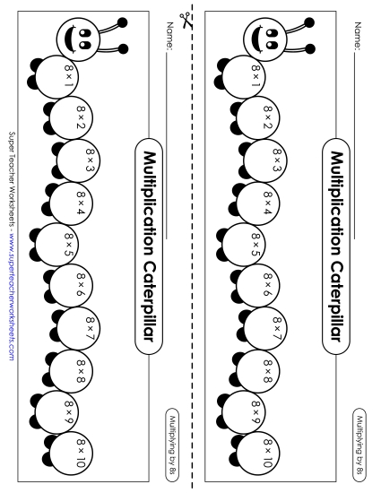 Multiplication Caterpillar: Multiply by 8s