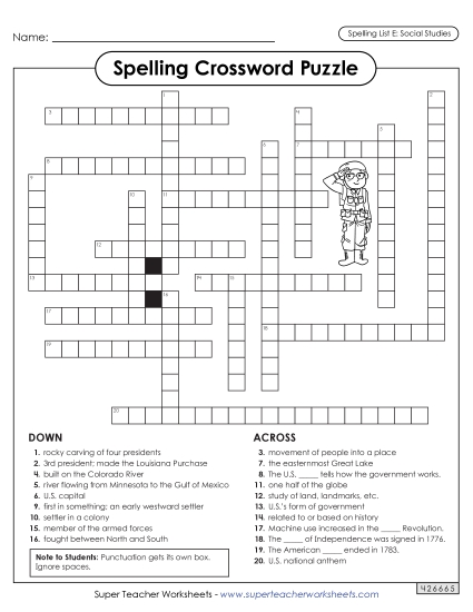 Social Studies Spelling Crossword
