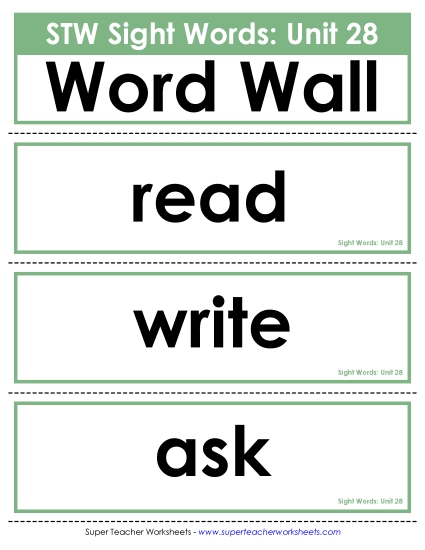 Pocket Chart or <br>Word Wall (Unit 28)
