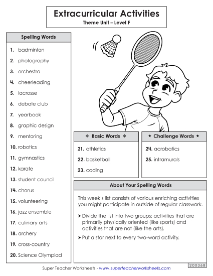 Spelling Word List (Extracurriculars)