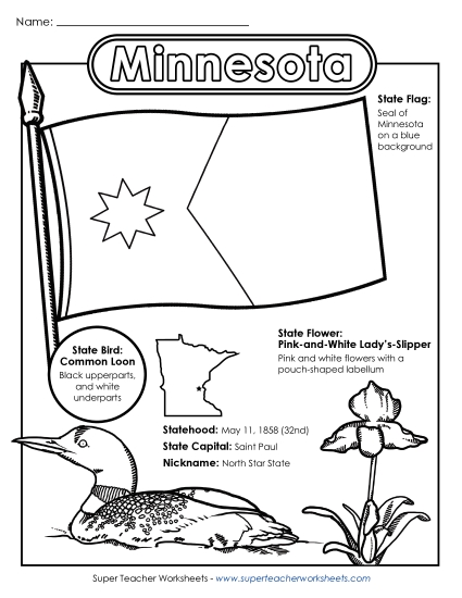 Minnesota State Symbols Coloring Page