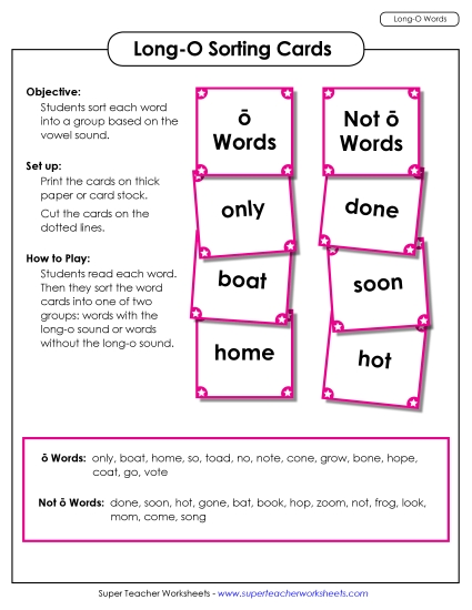 Word Sorting Cards (Long O Words)