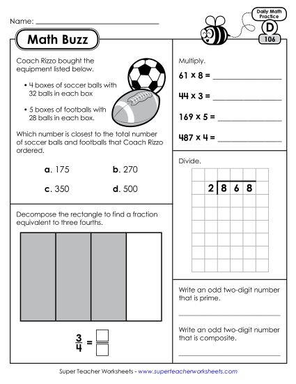 Math Buzz: Week 22<br>Worksheets 106 through 110