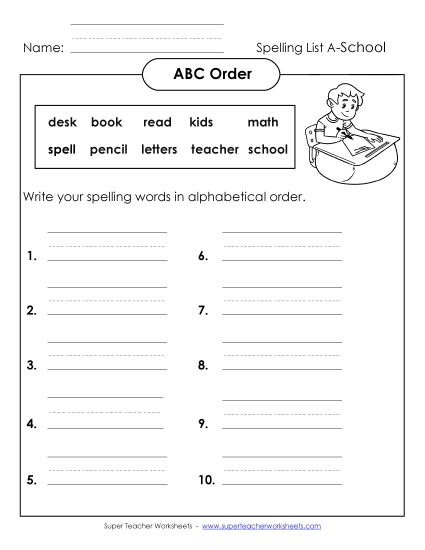 ABC Order: Full List (A-School Words) 