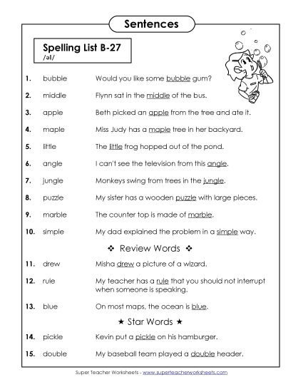 Spelling Test Sentences (B-27)