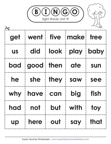 Sight Word Bingo (Unit 19)