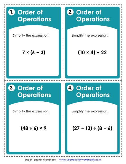 Task Cards: Order of Operations