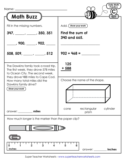 Math Buzz: Week 5<br>Worksheets 21 through 25