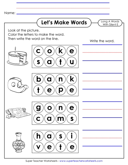 Let\'s Make Words (Word Circles)<br>Long A, Silent E