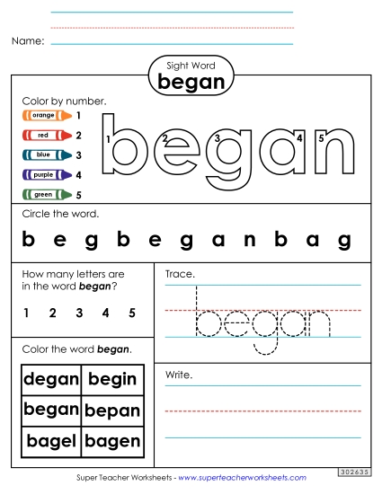 Worksheet 4: Began