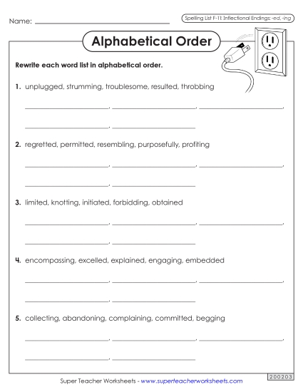 Alphabetical Order Worksheet (F-11)