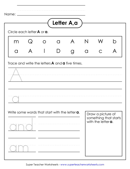 Letter A a - Practice Sheet
