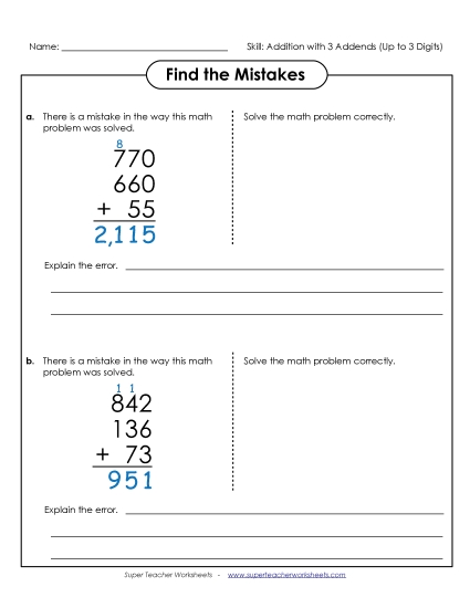 Find the Mistakes (3 Addends)