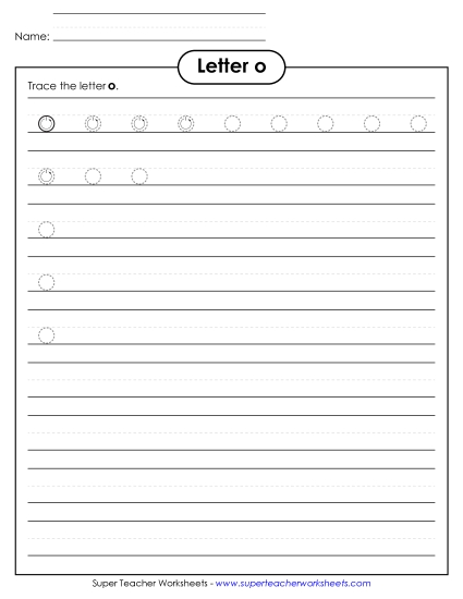 Lowercase o (Smaller Font Size) Alphabet Worksheet