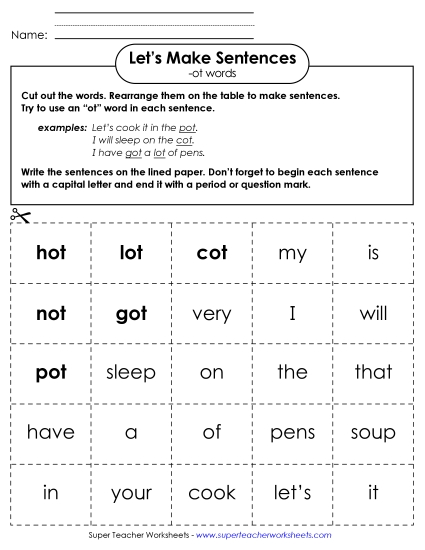 Make Sentences: Word Cards (-ot)
