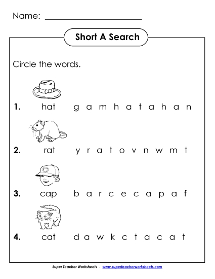 Short A: Horizontal Word Hunt (Illustrated)