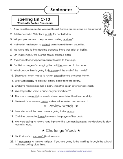 Spelling Test Sentences (C-10)