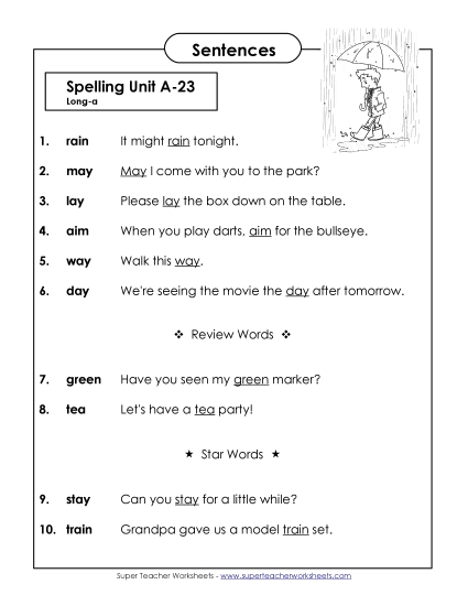 Spelling Test Sentences (A-23)