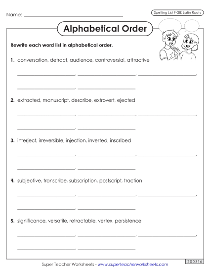 Alphabetical Order Worksheet (F-28)