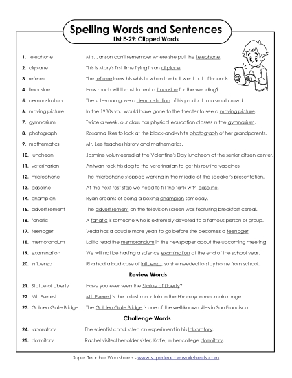 Spelling Test Sentences (E-29)