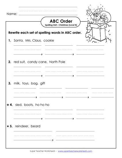 ABC Order - Word Sets (B-Christmas)  Free Spelling B Worksheet