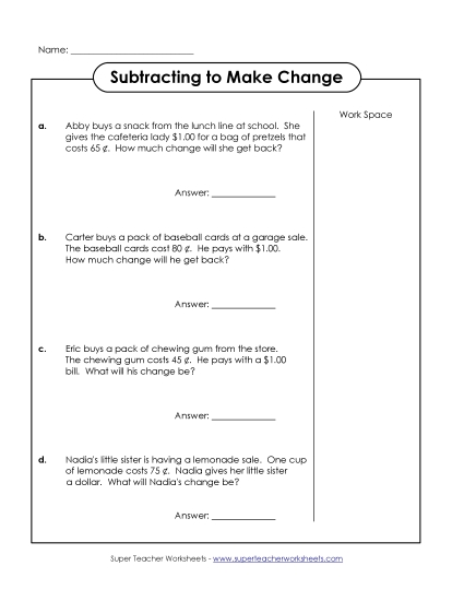 Subtracting to Make Change Under a Dollar (Basic)