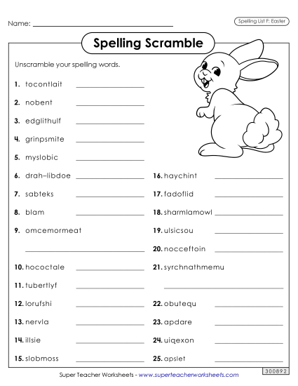 Word Scramble (Easter) 
