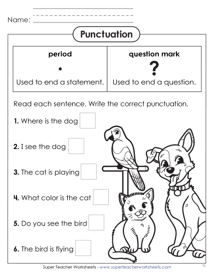 Question Mark & Period Fill-in Worksheet