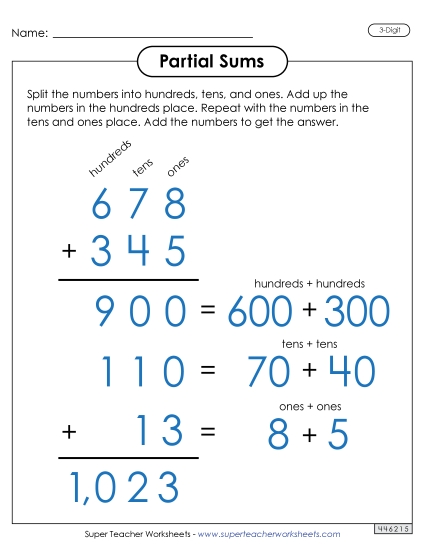 New Partial Sums Anchor Chart (3-Digit) Spanish Worksheet New Partial Sums Anchor Chart (3-Digit) Spanish Worksheet