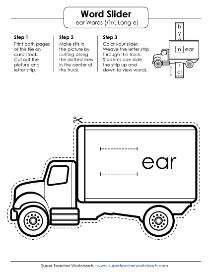 Word Slider -ear Words<br>(Long-e \