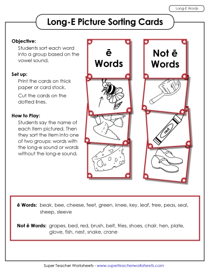 Picture Sorting Cards: (Long E Words)
