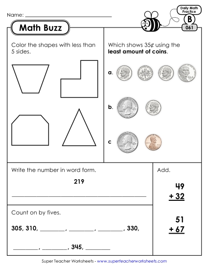 Math Buzz: Week 13<br>Worksheets 61 through 65