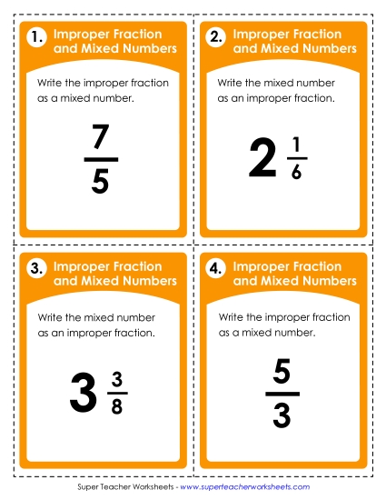 Task Cards: Improper Fractions & Mixed Numbers