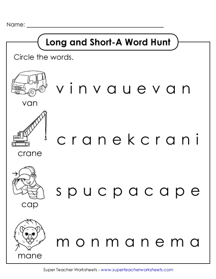 Long and Short A:<br>Horizontal Word Hunt