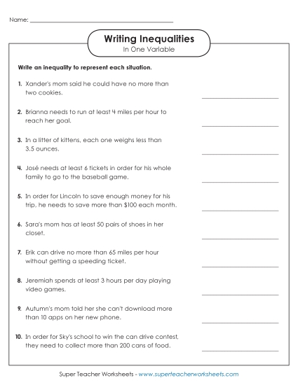 Writing Inequalities