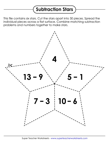 Subtraction Star Puzzles<br>(Minuends up to 20)