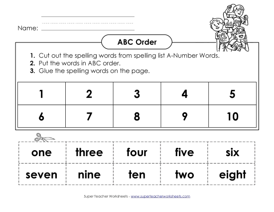 ABC Order: Cut and Glue (A-Number Words) 