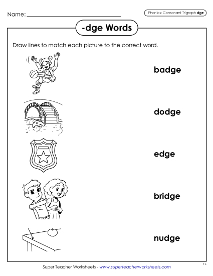 Matching Worksheet (-dge Words)