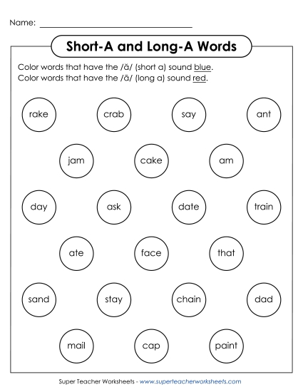 Dabber Activity:<br>Long A and Short A
