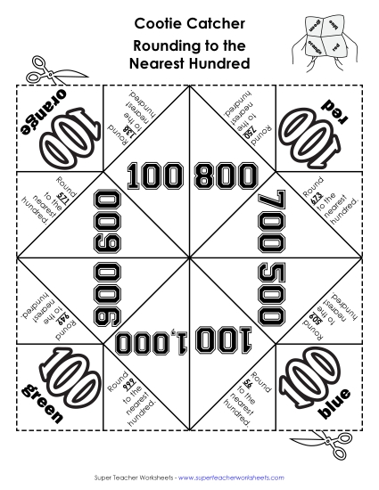 Foldable Fortune Teller Game:<br>Rounding to the Nearest Hundred