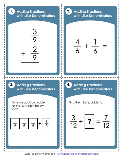 Task Cards: Adding Fractions<br>With Like Denominators