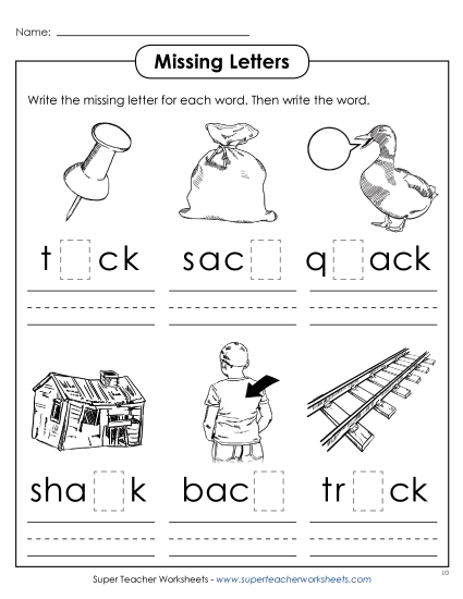 Missing Letters (-ack)