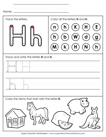 Tracing, Writing, and Recognizing Letter H