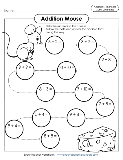 Addition Mouse (Addends to 10, Sums to 20)  
