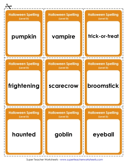 Flashcards (D-Halloween)  Spelling D Worksheet